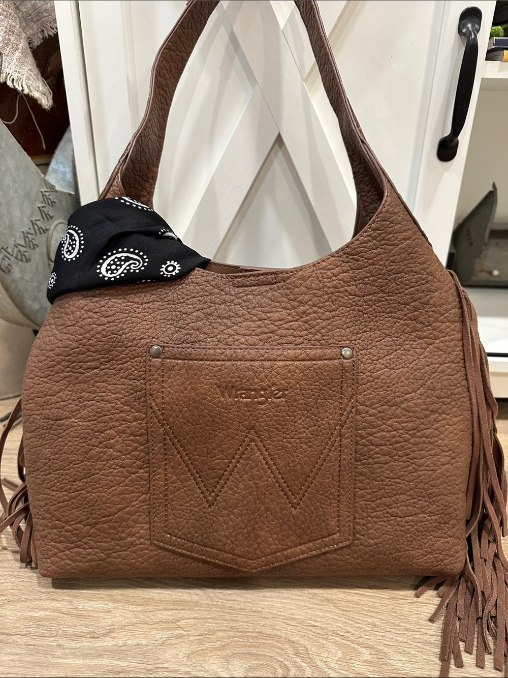 Wrangler Brown Leather Fringe Shoulder bag - Picture 4 of 6